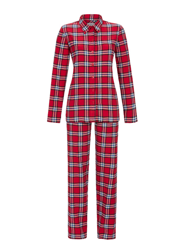 Damen Flanell Pyjama durchgeknöpft rot kariert RINGELLA 4517221