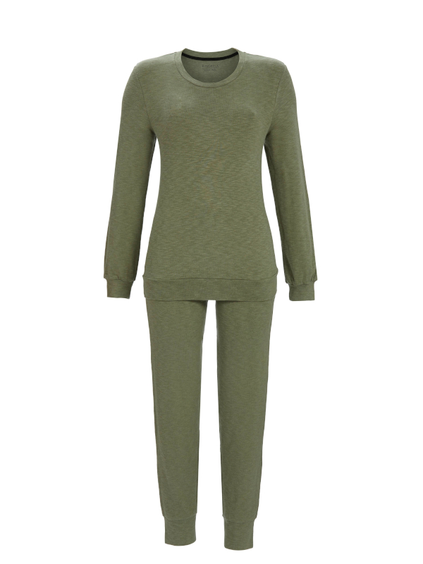 Kuschelig warmer Damen Schlafanzug olivgrün RINGELLA 5511210
