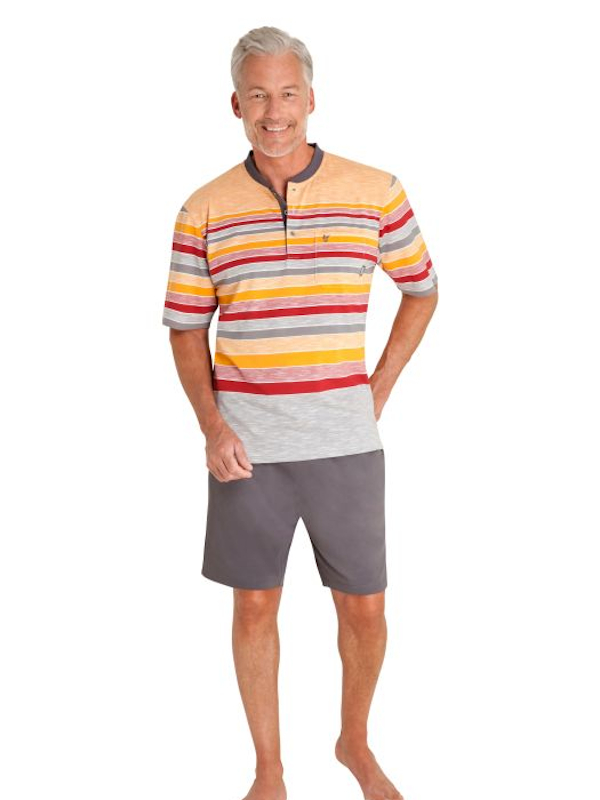 Herren Shorty - kurzer Schlafanzug Klima Komfort orange grau - hajo