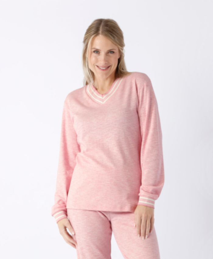 Damen Schlafanzug Baumwolle Interlock rosa melange 46552 kuschelig weich hajo