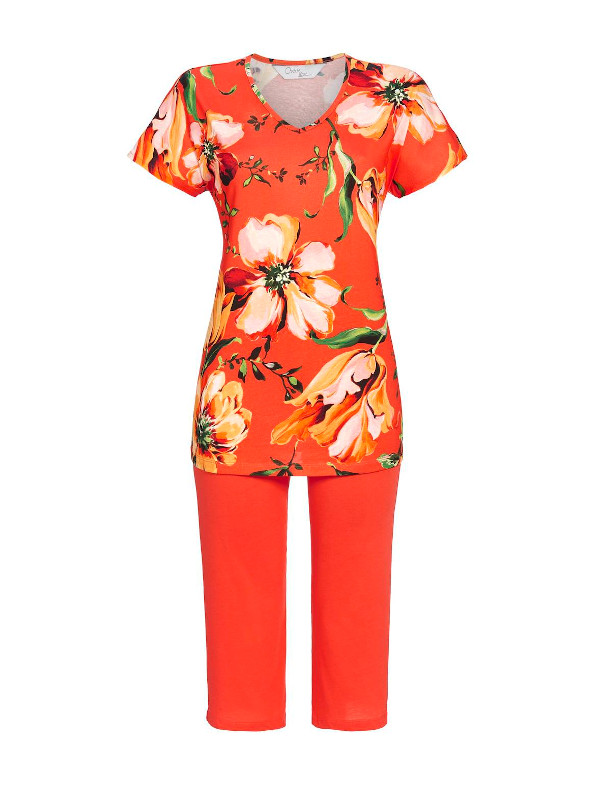 Damen Schlafanzug Baumwolle Modal koralle Blumen RINGELLA