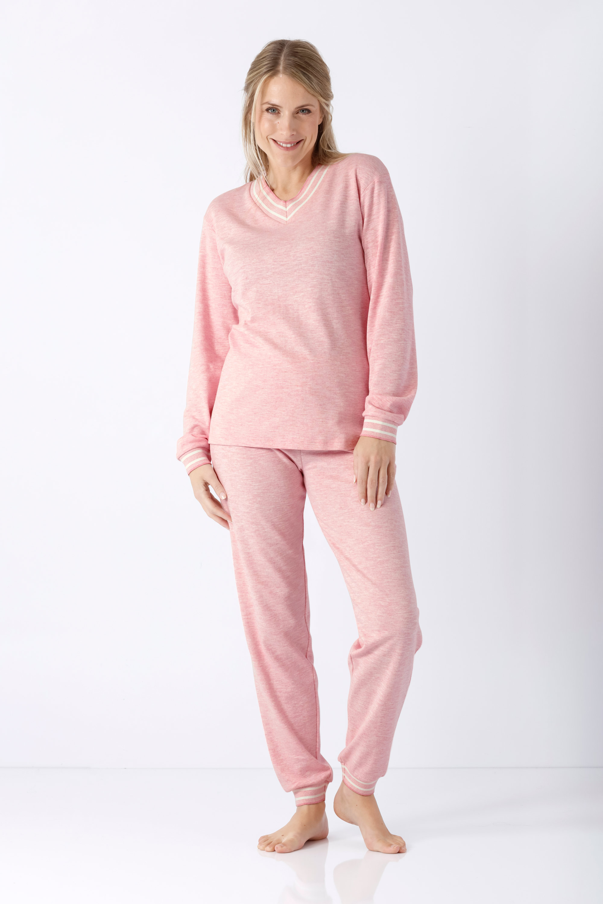 Damen Schlafanzug Baumwolle Interlock rosa melange 46552 kuschelig weich hajo