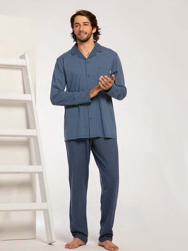 Herrenpyjama blau gemustert AMMANN 30986