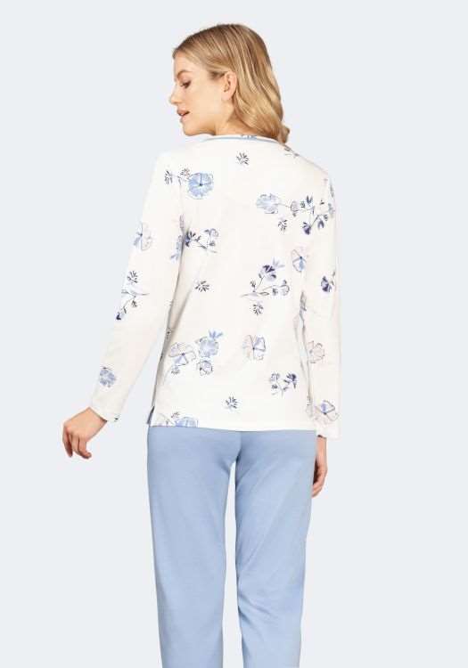 Damen Schlafanzug hajo natur blau 100% Baumwolle