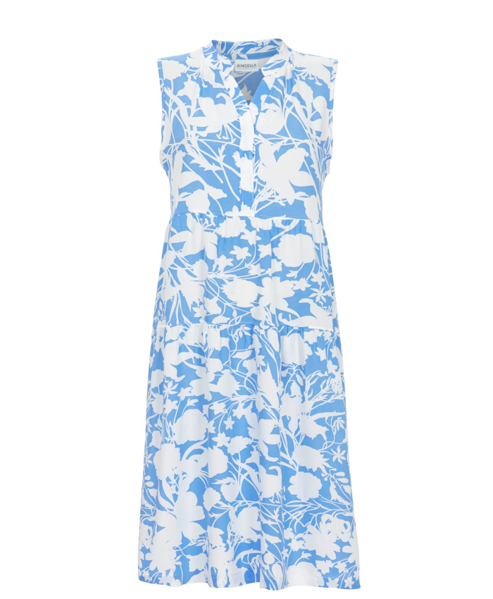 Stufenkleid Viskose Web knielang blau weiß 6226010