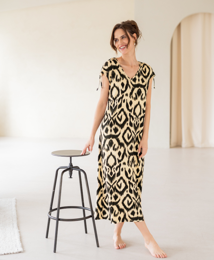 Hauskleid / Strandkleid 125cm Viskose schwarz sand 16305 HUTSHREUTHER