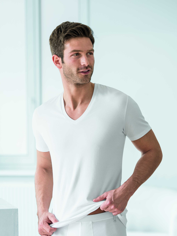 V-Shirt 1/2 Arm weiß Bio Baumwolle AMMANN