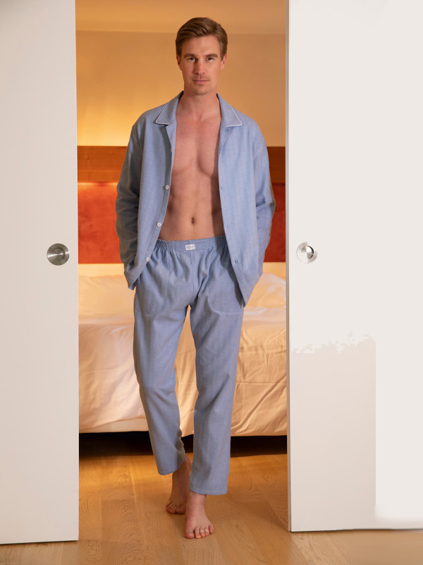 Flanell Pyjama Ben hellblau Vollzwirn NOVILA 8601-416