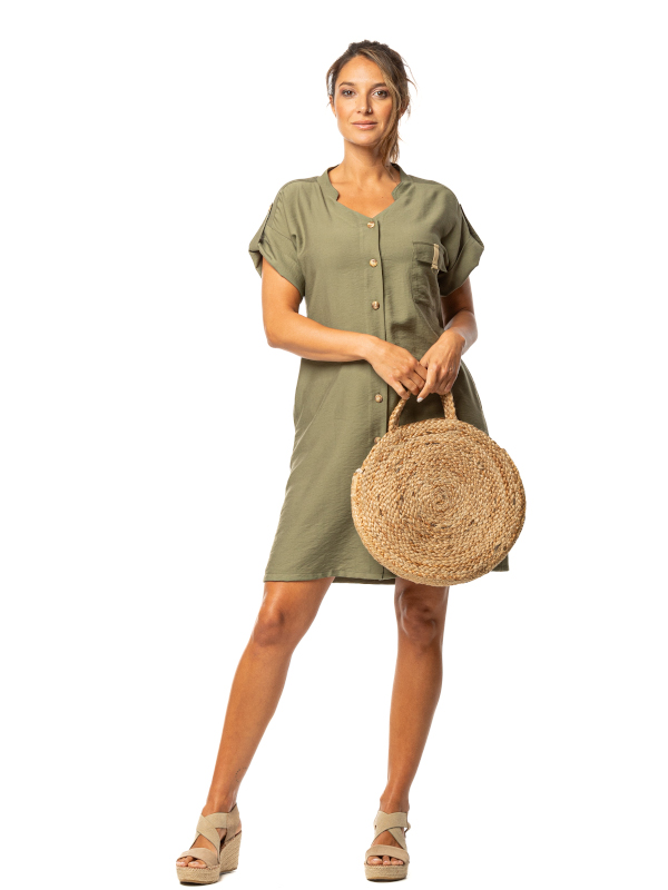 Kleid für Urlaub und Summer Shopping khaki Viskose EGATEX 251537-76
