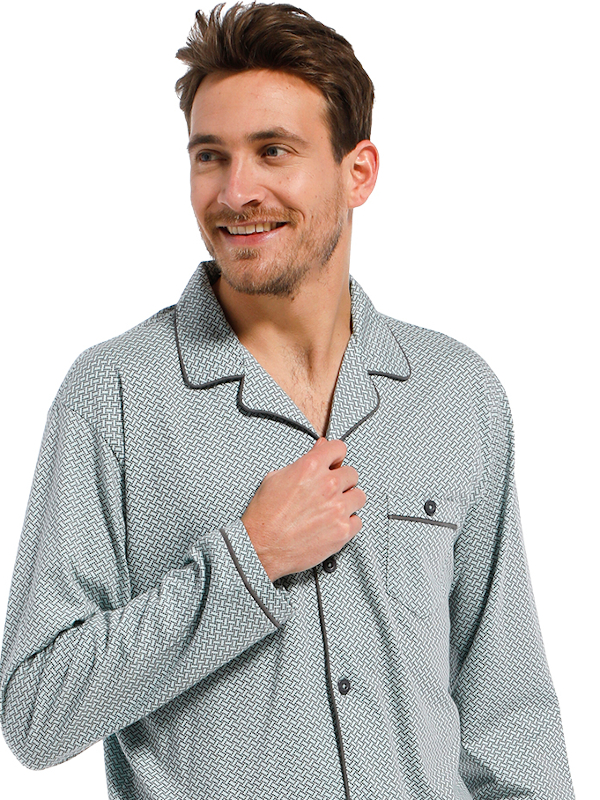 Herren Jersey Pyjama mint/anthra Muster pastunette
