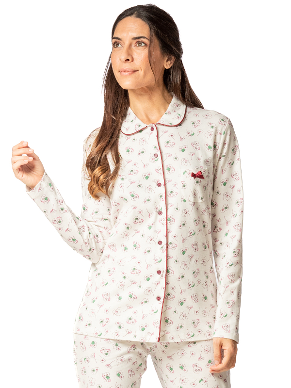 wärmerer Pyjama in 100% Baumwolle natur-rosa EGATEX