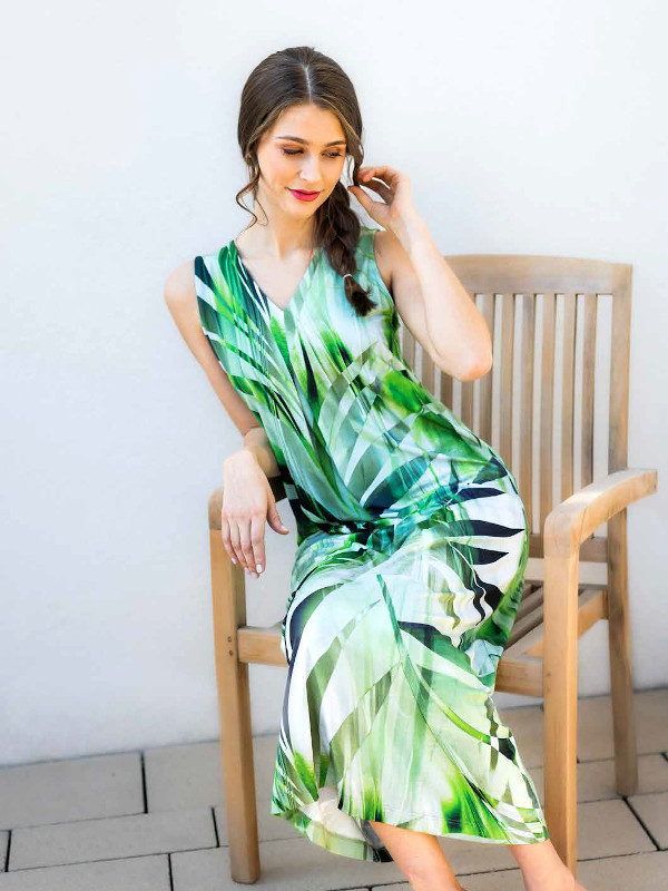langes Strandkleid - Hauskleid Viskose grün HUTSCHREUTHER