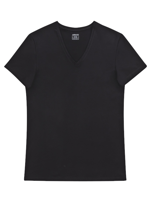 V-Shirt 1/2 Arm schwarz Bio Baumwolle AMMANN