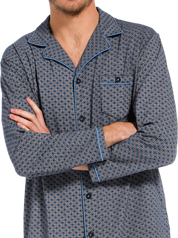 Herren Jersey Pyjama blau Muster pastunette