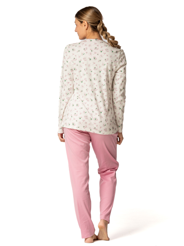 wärmerer Schlafanzug in 100% Baumwolle natur-rosa EGATEX