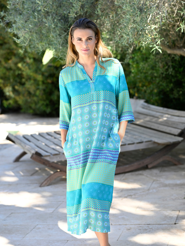 Langes Strandkleid in Viskose Web türkis RINGELLA 5226114