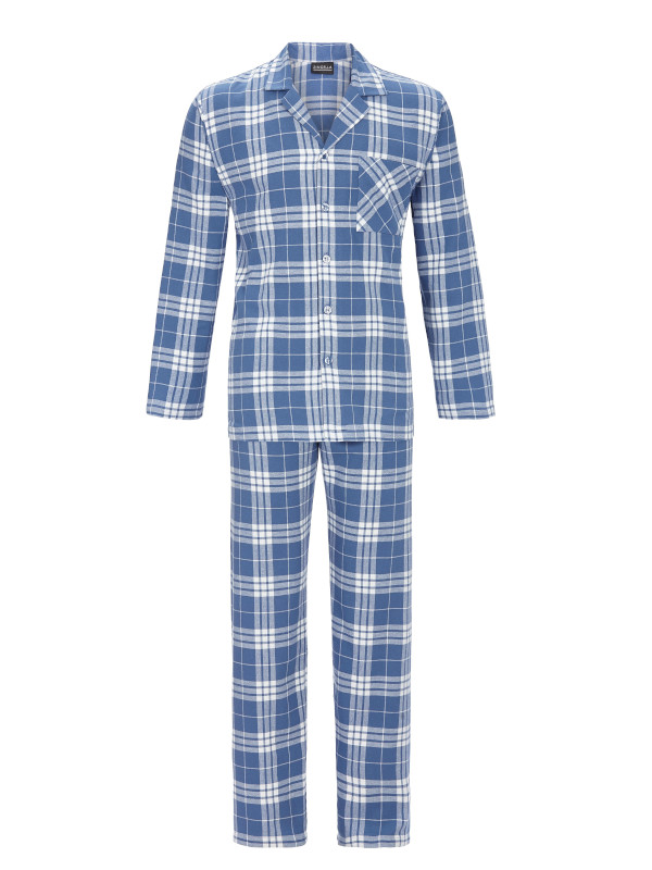 Herren Flanell Pyjama durchgeknöpft blau Karo RINGELLA 4541227