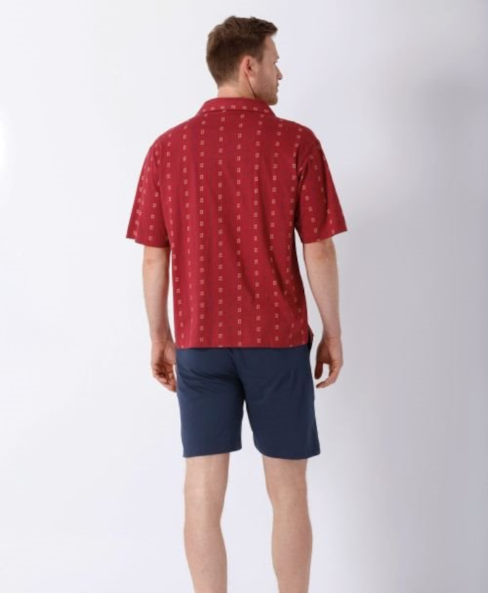 Herren 1/2Arm Pyjama mit Knöpfen KLIMA LIGHT 53953  marine rot hajo