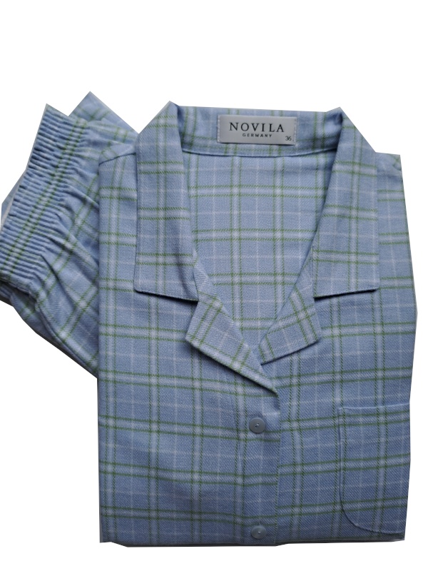 Damen Flanell Pyjama Helena hellblau grün Karo NOVILA 10404-111