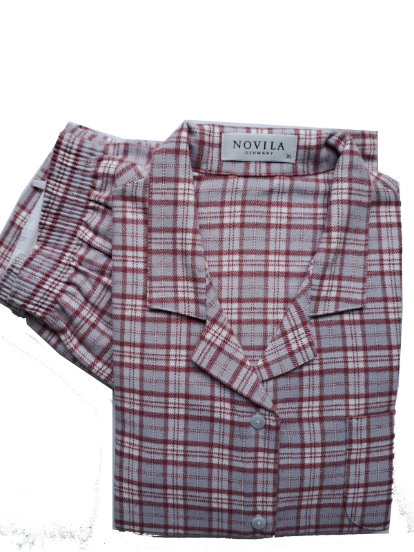 Damen Flanell Pyjama Helena mauve silber Karo NOVILA 10385-111