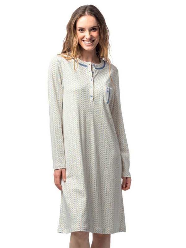 Damen Nachthemd in 100% Baumwolle natur-blau egatex