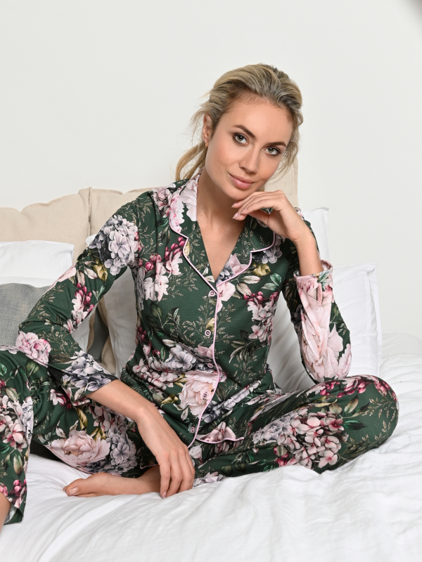 Damen Pyjama "Green Flowers" RINGELLA