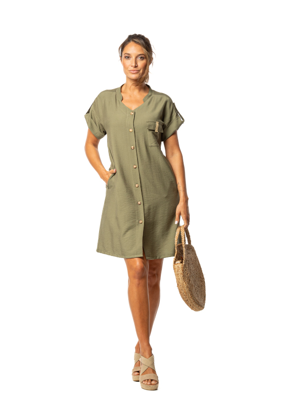 Kleid für Urlaub und Summer Shopping khaki Viskose EGATEX 251537-76 Kleid für Urlaub und Summer Shopping khaki Viskose EGATEX 251537-76