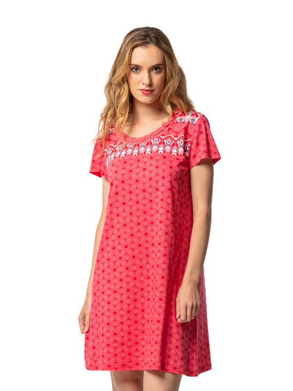 Kleid für Strand und Garten in Baumwolle Viskose dark pink EGATEX 251523