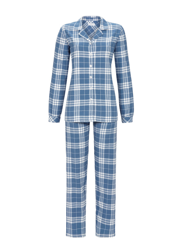 Damen Flanell Pyjama durchgeknöpft blau Karo RINGELLA 4517210