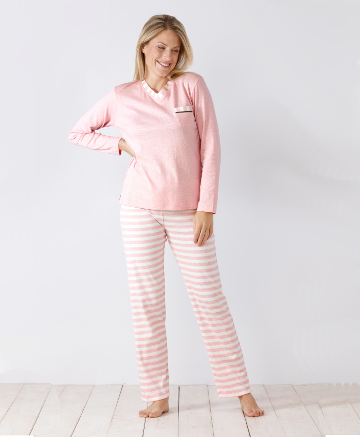 wärmerer Damen Schlafanzug 46349 rosa melange hajo