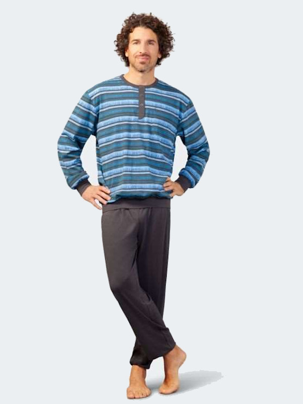 Herren Schlafanzug Klima Soft | dunkelblau Streifen hajo 53776